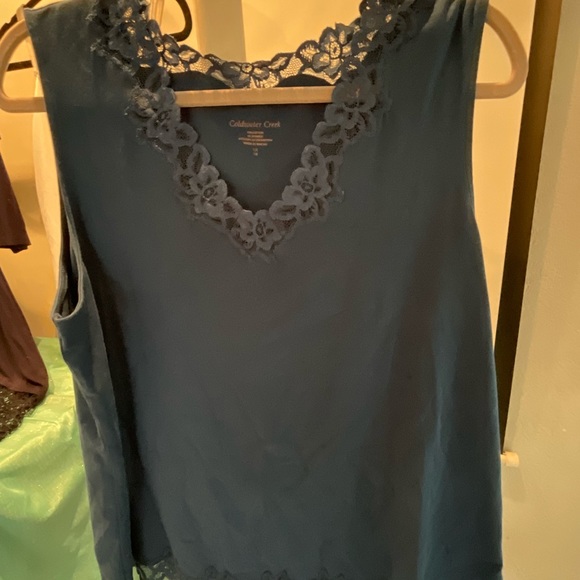 Navy 3-qtr blouses with BLUE COLDWATER CREEK lace V-neck & white Cami 4pc BUNDLE - Picture 3 of 15